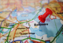 8-0 Democrat SWEEP — Maryland GOP Wiped Out Red pushpin marking Baltimore on a map.
