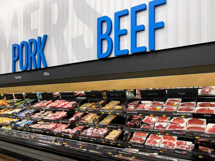 2090853979 Meat section with packaged pork and beef products