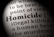 Magnified text showing definition of homicide.